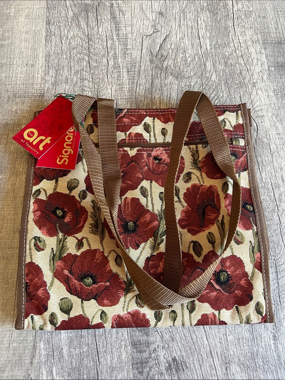 NWT Signare Tapestry Tote Bag Poppy Red Floral Woven Shoulder Purse New